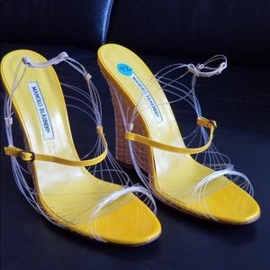 Manolo Blahnik yellow & clear elegant wedges